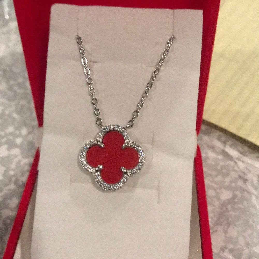 925 Sterling Silver red clover pendant inspired